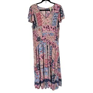 Matilda jane The wildlife maxi dress womens XL boho prairie floral pink blue